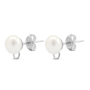 Componenti in acciaio inossidabile orecchini Imitazione di perla con anellino 8mm argento