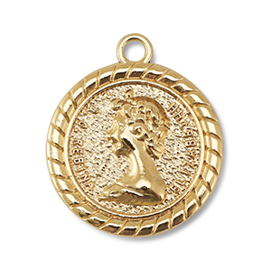 Ciondoli di metallo rotondo con la Regina Elisabetta oro