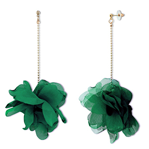 Orecchini alla moda chiffon fiore verde scuro-oro