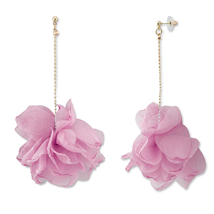 Orecchini alla moda chiffon fiore rosa malva-oro