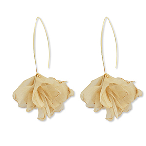 Orecchini alla moda chiffon fiore beige marrone-oro