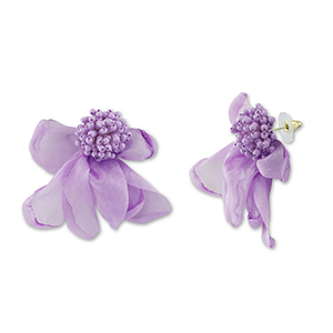 Orecchini alla moda chiffon fiore lavanda-oro