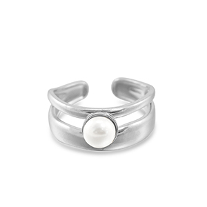 Anelli in acciaio inossidabile perla argento-bianco