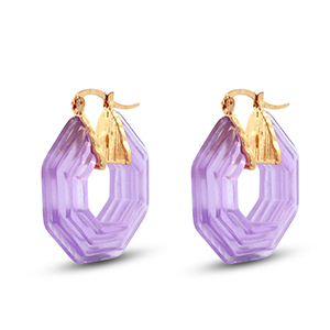 Orecchini resina alla esagono oro-trasparente viola