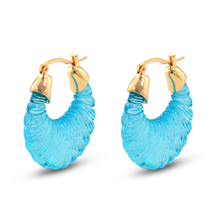 Orecchini resina alla ovale oro-trasparente turchese blu