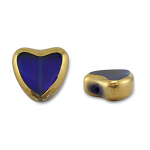 Perline di vetro cuore blu trasparente-oro