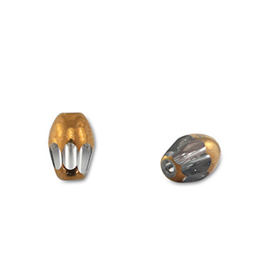 Perline di vetro ovale grigio trasparente-oro