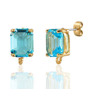 Orecchini con Cristalli con anellino rettangolo blu-oro