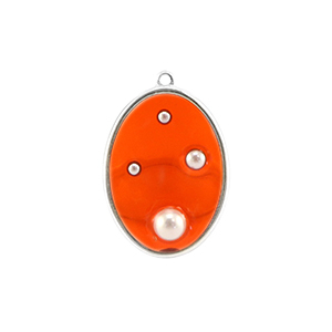 Pendenti in resina ovale con perline argento-arancione-bianco