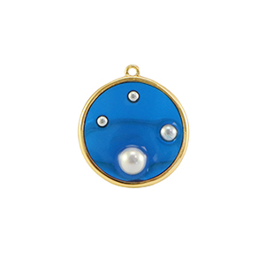 Pendenti in resina tonda con perline oro-blu-bianco