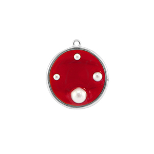 Pendenti in resina tonda con perline argento-rosso-bianco