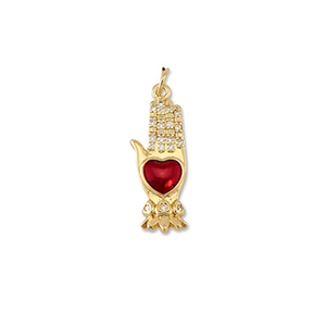 Metallo TQ in ottone ciondolo mano con cuore oro-rosso