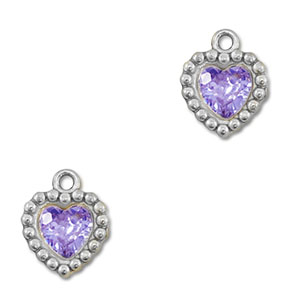 Ciondoli in acciaio inossidabile zircone cuore argento-viola