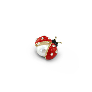 Broches coccinella con perla rosso-bianco-nero