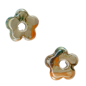 Perline di ceramica greca DQ fiore verde chiaro-arancione