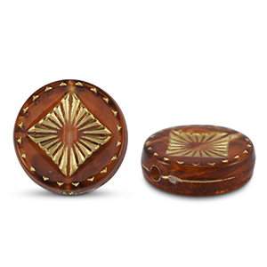 Perline in acrilico tonda con quadrato arancione marrone-oro