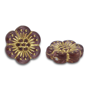 Perline in acrilico fiore mauve-talpa-oro