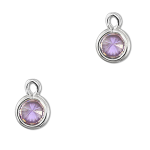 Pendenti di vetro Crystal Glass tonda lilla chiaro-argento