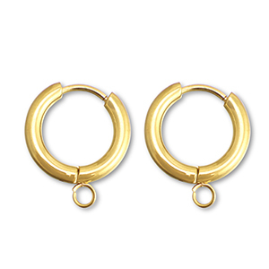 Orecchini in acciaio inossidabile a cerchio con anellino 15mm oro