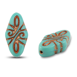 Perline Rep. Ceca arabesque 19x9mm turchese verde-rame