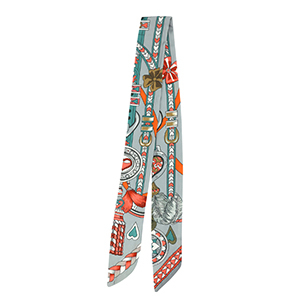 Bandana foulard con cuore/cinture in pelle grigio-verde ottanio-rosso chiaro