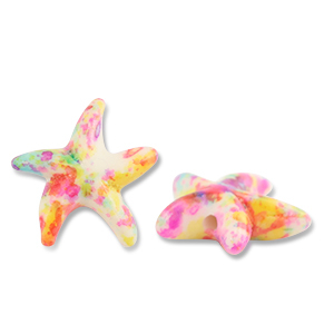 Perline di ceramica stella marina biancastro-rosa-giallo-blu