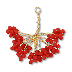 Pendenti con perline di vetro fiore oro-rosso