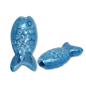 Perline di ceramica greca DQ pesce blu petrolio