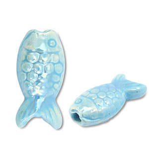 Perline di ceramica greca DQ pesce blu chiaro