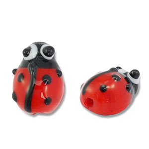 Perline di vetro dipinte a mano mariquita rosso-nero-bianco
