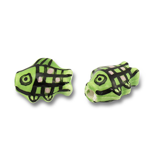 Perline di ceramica pesce verde chiaro-rosa-nero