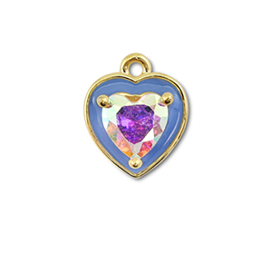 Metallo TQ in ottone ciondolo cuore oro-blu-rivestimento AB