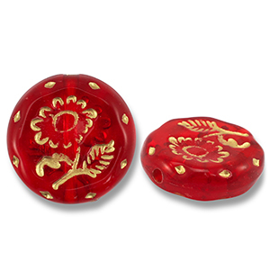 Perline in acrilico tonda con fiore rosso-oro