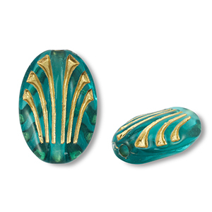 Perline in acrilico ovale blu ottanio-oro