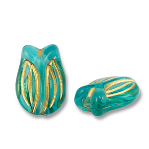 Perline in acrilico tulipano blu ottanio-oro