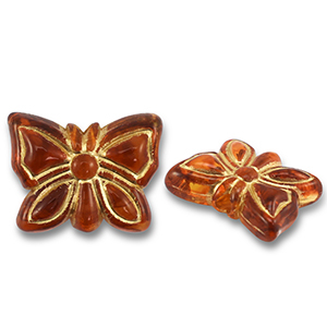 Perline in acrilico farfalla marrone cognac-oro