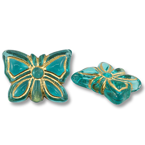 Perline in acrilico farfalla blu ottanio-oro