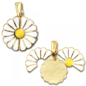 Ciondoli in ottone Eco-brass&reg; medaglione fiore/ fiore oro-bianco-giallo