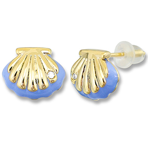 Metallo TQ in ottone orecchini conchiglia oro-blu carolina