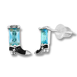 Metallo TQ in ottone orecchini stivale da cowboy argento-blu chiaro