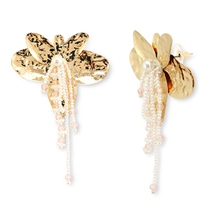 Orecchini alla moda fiore oro-bianco-rasa chiaro