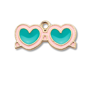 Ciondoli di metallo smalto occhiali da sole a cuore oro-blu turchese-rosa chiaro