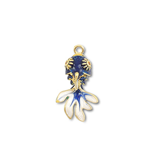 Ciondoli in ottone Eco-brass&reg; pesce oro-blu scuro-bianco