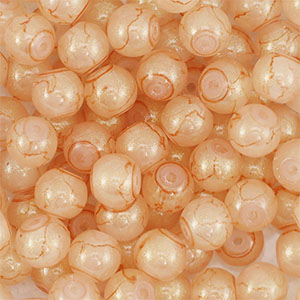 Perline di vetro con glitterato 6mm arancione corallo-oro