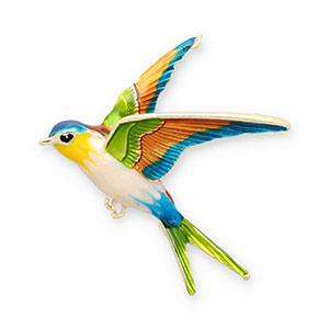 Broches rondine oro-verde-arancione-blu