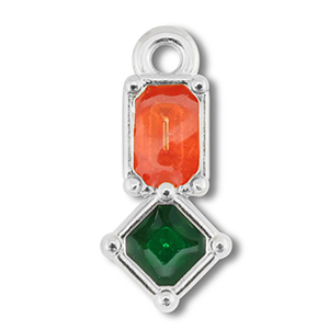 Ciondoli di metallo DQ rettangolo con rombo argento antico (privo di nichel)-rosa scuro-verde