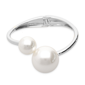 Bracciali metallici con imitazione di perle argento-bianco
