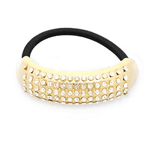 Accessori per capelli elastici per capelli con metallo con strass oro-nero-trasparente