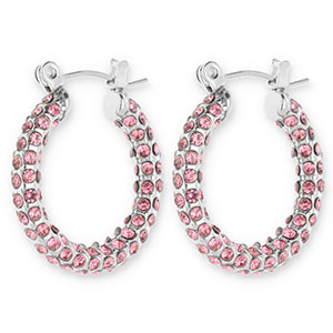 Orecchini in acciaio inossidabil a cerchio con strass argento-rosa
