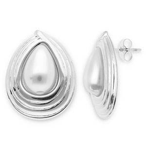 Orecchini in acciaio inossidabil goccia argento-bianco